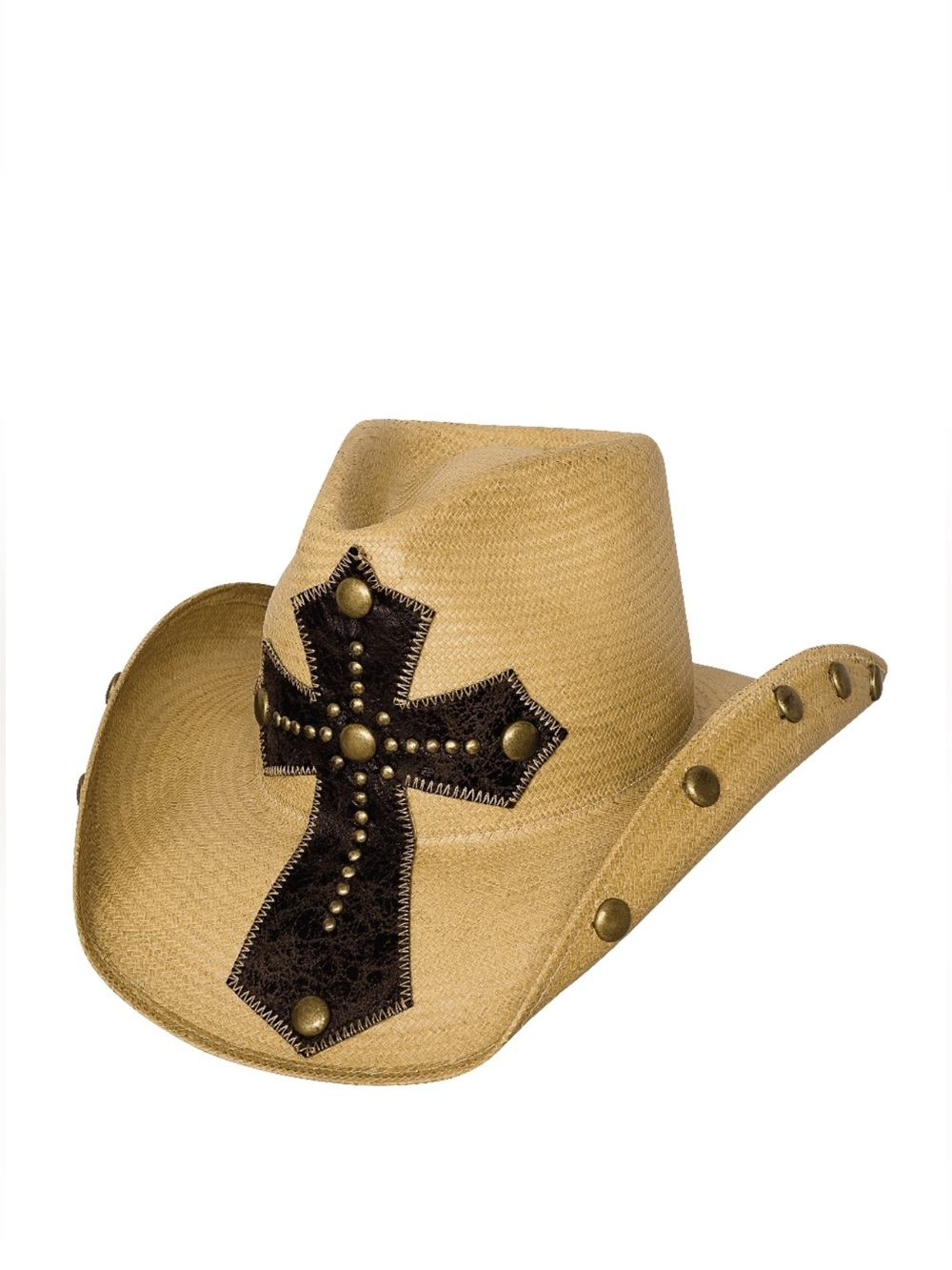 Bullhide No Mercy Panama Straw Western Hat Leather Cross